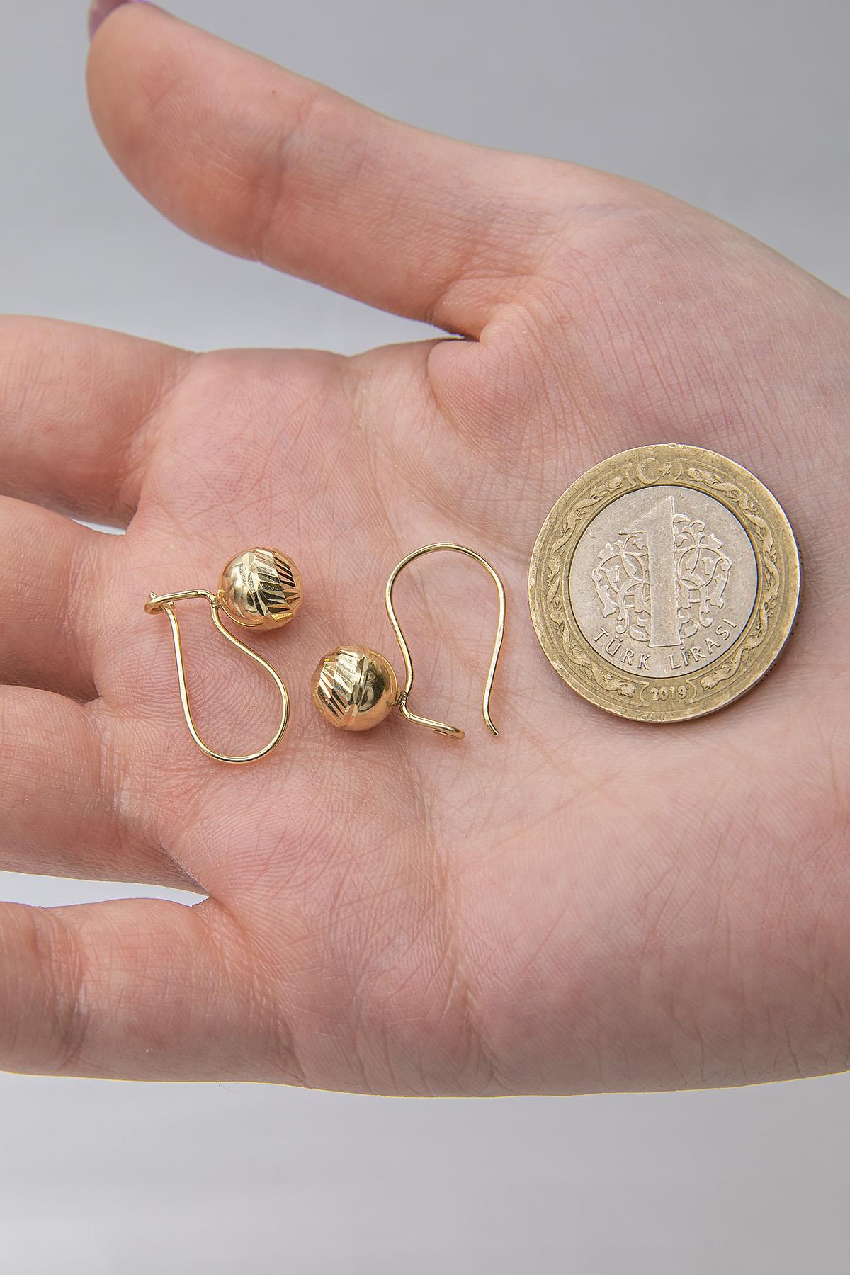 14 Ayar Altın Işıltılı Kalemli Midi Top Küpe - Fiyonk Kuyumculuk (1)