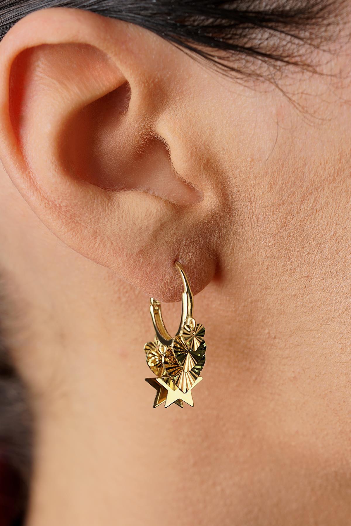 14 Ayar Altın Işıltılı Kalp Yıldız Sallantılı Halka Küpe - Fiyonk Kuyumculuk (1)