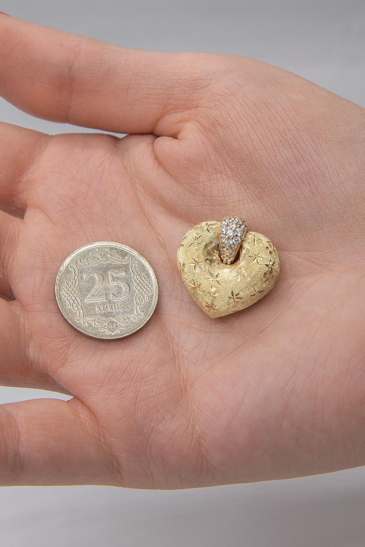 14 Ayar Altın Işıltılı Orta Kalp Kolye Ucu - Fiyonk Kuyumculuk (1)