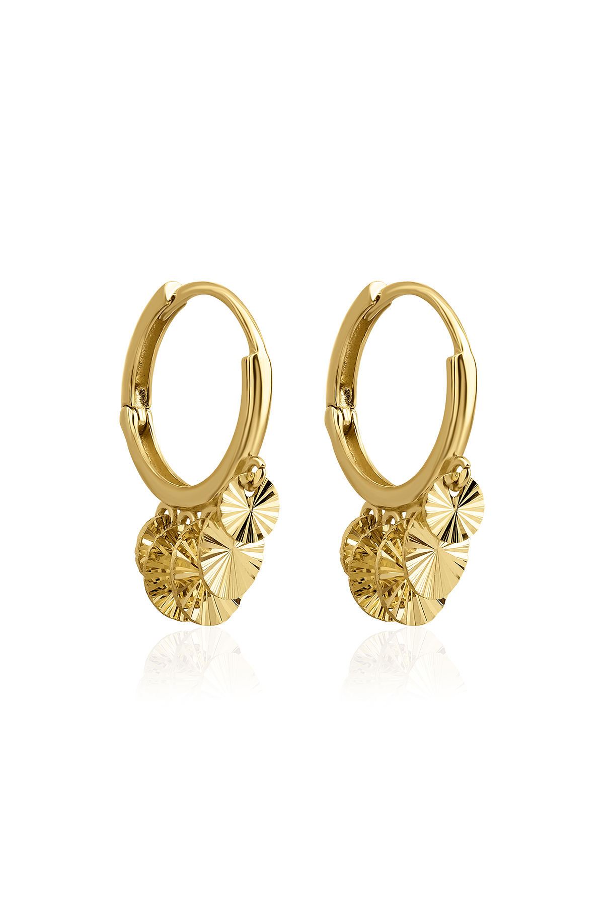 14 Ayar Altın Işıltılı Pul Sallantılı Küpe - Fiyonk Kuyumculuk