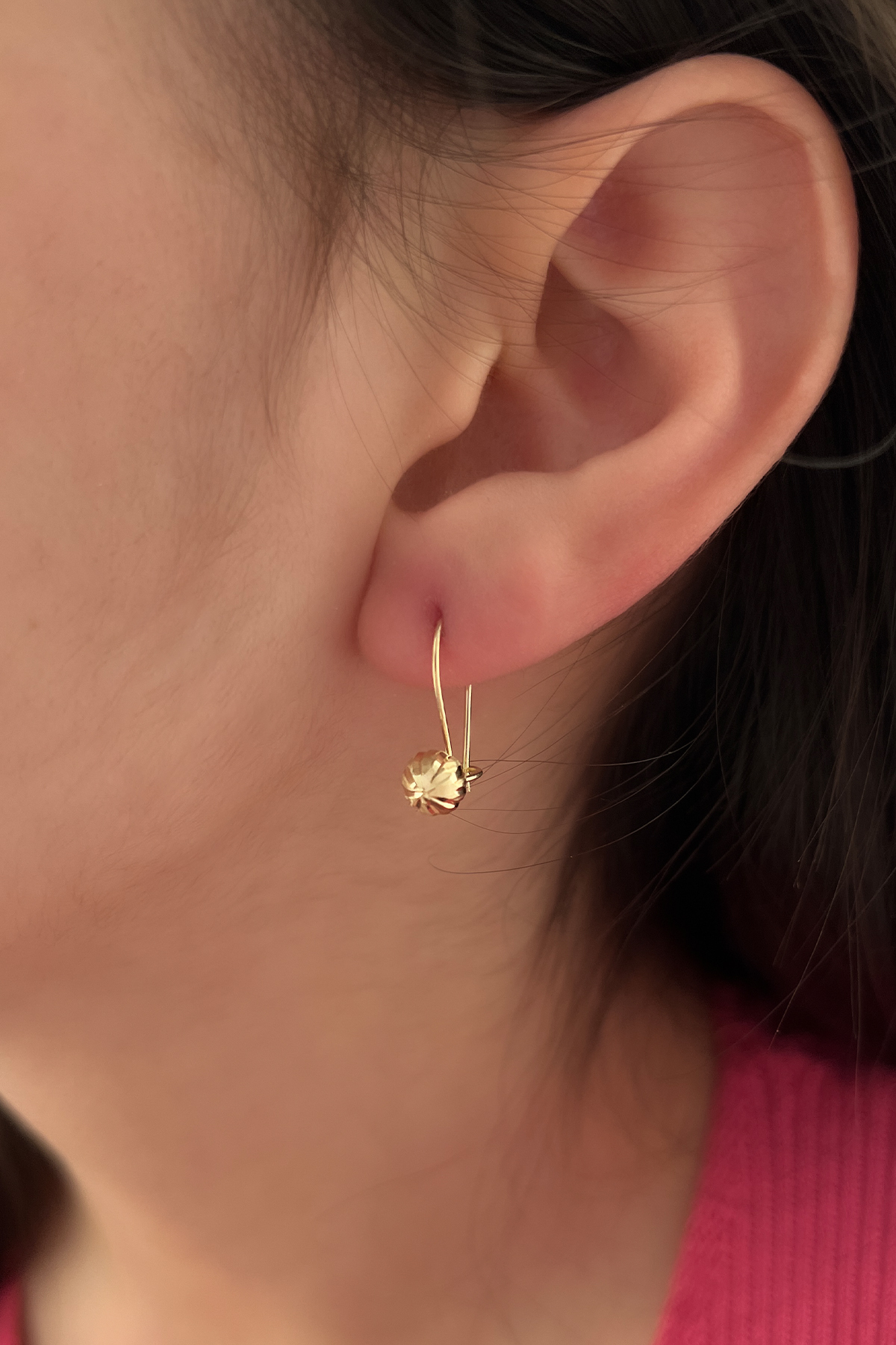 14 Ayar Altın Işıltılı Top Sallantılı Küpe - Fiyonk Kuyumculuk (1)