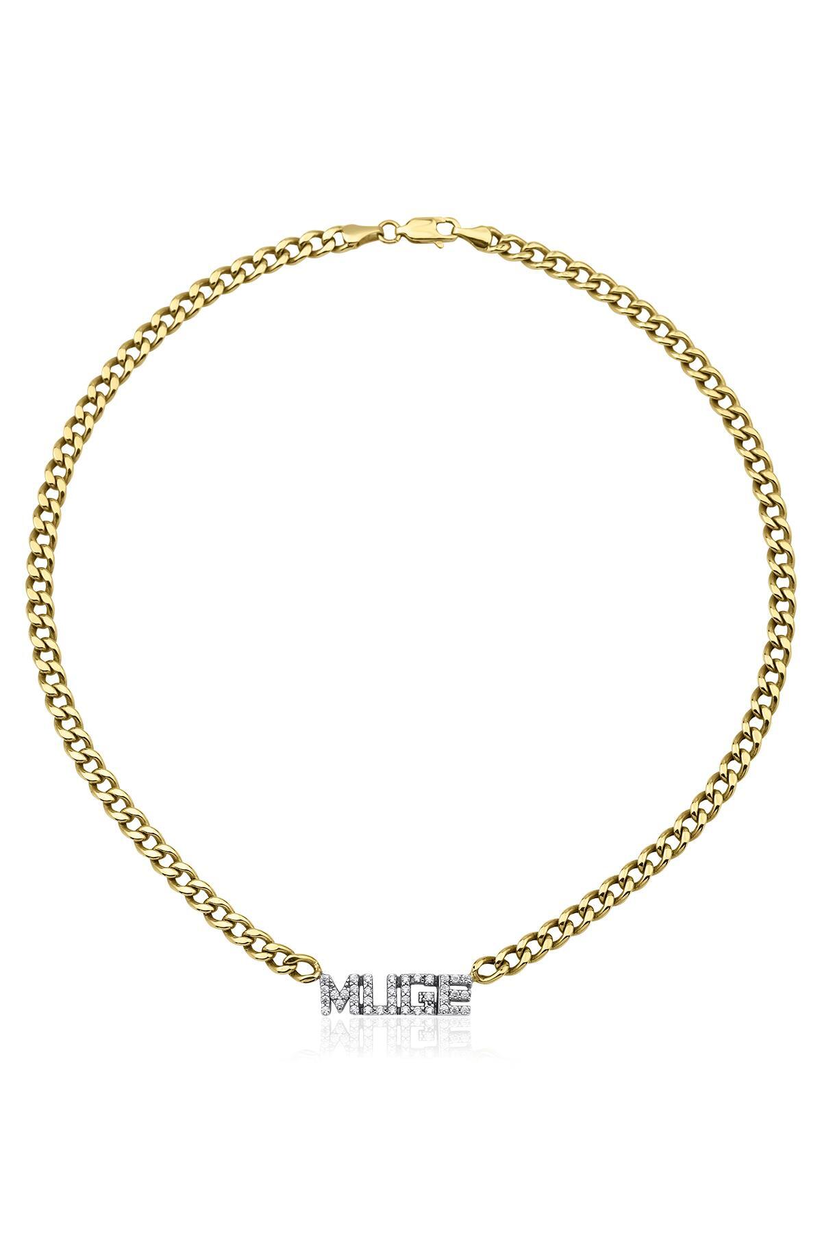 14 Ayar Altın Pırlanta Taşlı İsimli Kolye - Fiyonk Kuyumculuk