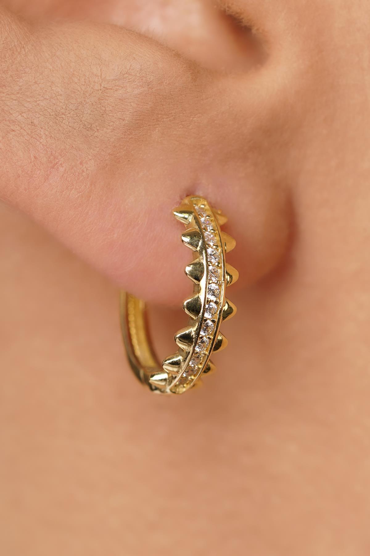 14 Ayar Altın Işıtılı Taşlı Halka Küpe - Fiyonk Kuyumculuk