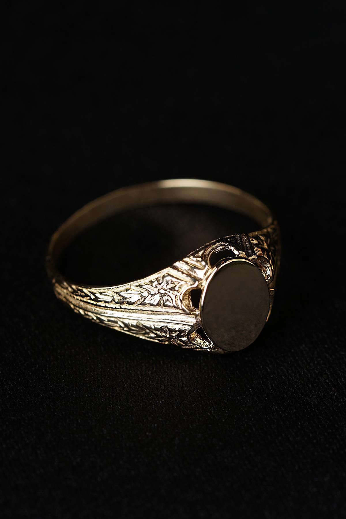 14 Ayar Altın İşlemeli Şövalye Erkek Yüzük - Fiyonk Kuyumculuk