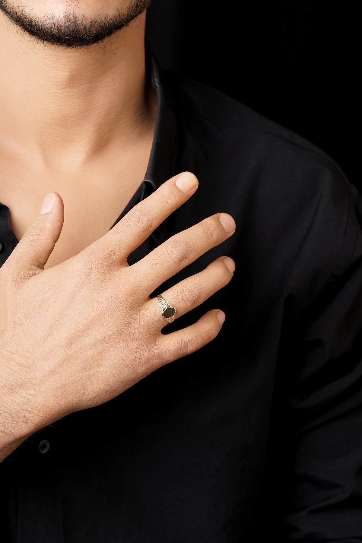 14 Ayar Altın İşlemeli Şövalye Erkek Yüzük - Fiyonk Kuyumculuk (1)