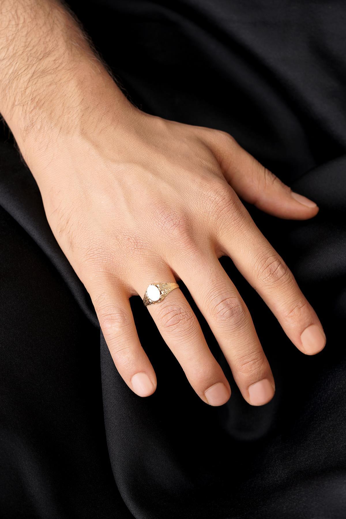 14 Ayar Altın İşlemeli Şövalye Erkek Yüzük - Fiyonk Kuyumculuk (1)