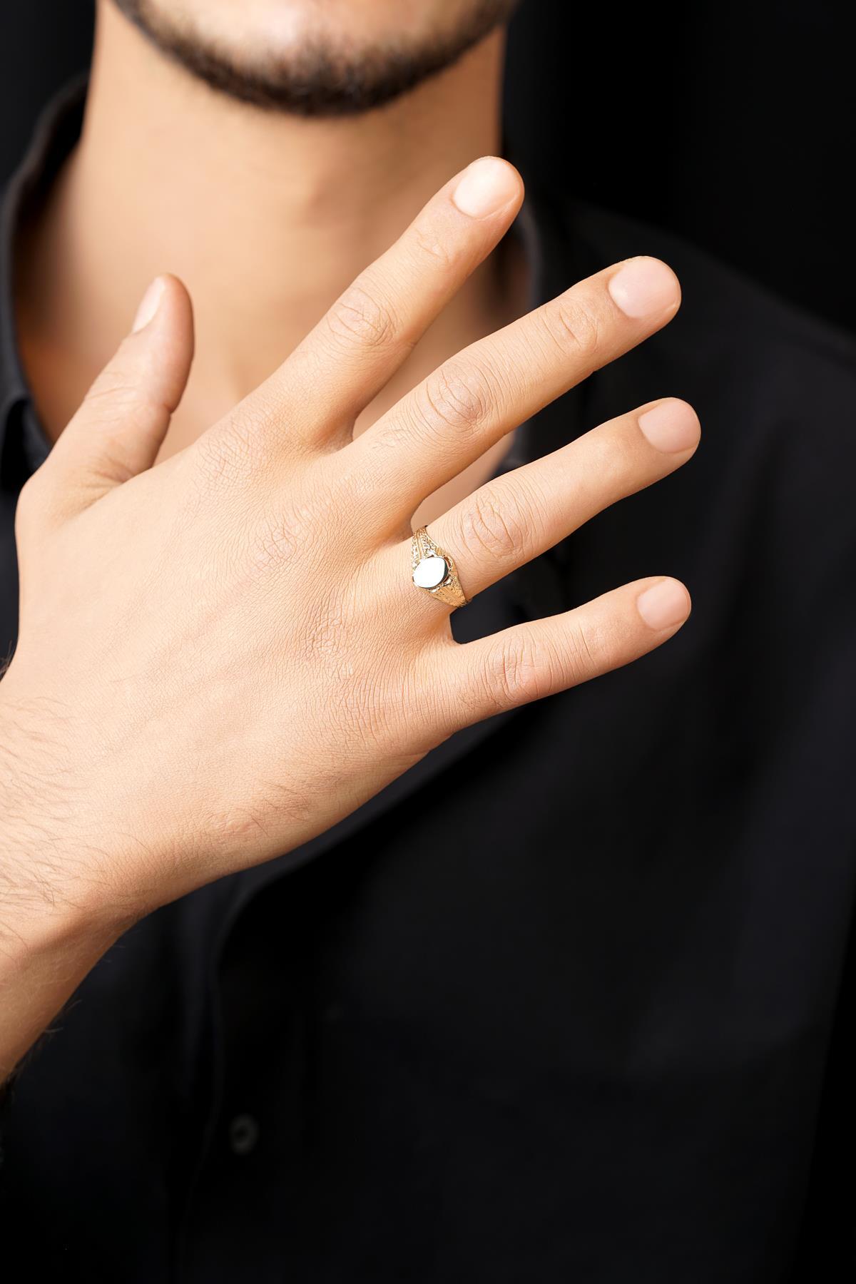 14 Ayar Altın İşlemeli Şövalye Erkek Yüzük - Fiyonk Kuyumculuk (1)