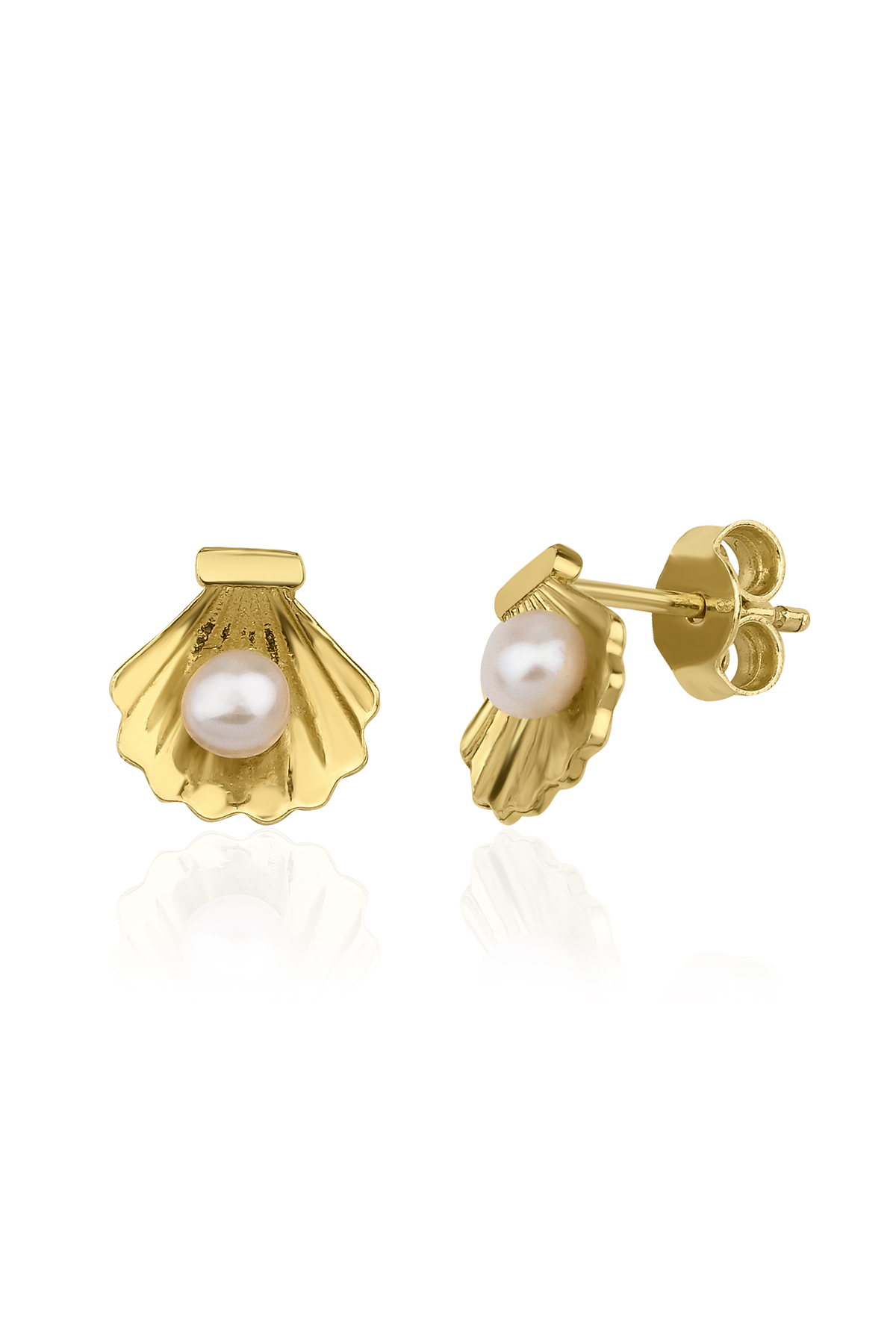 14 Ayar Altın İstiridye İncili Küpe - Fiyonk Kuyumculuk