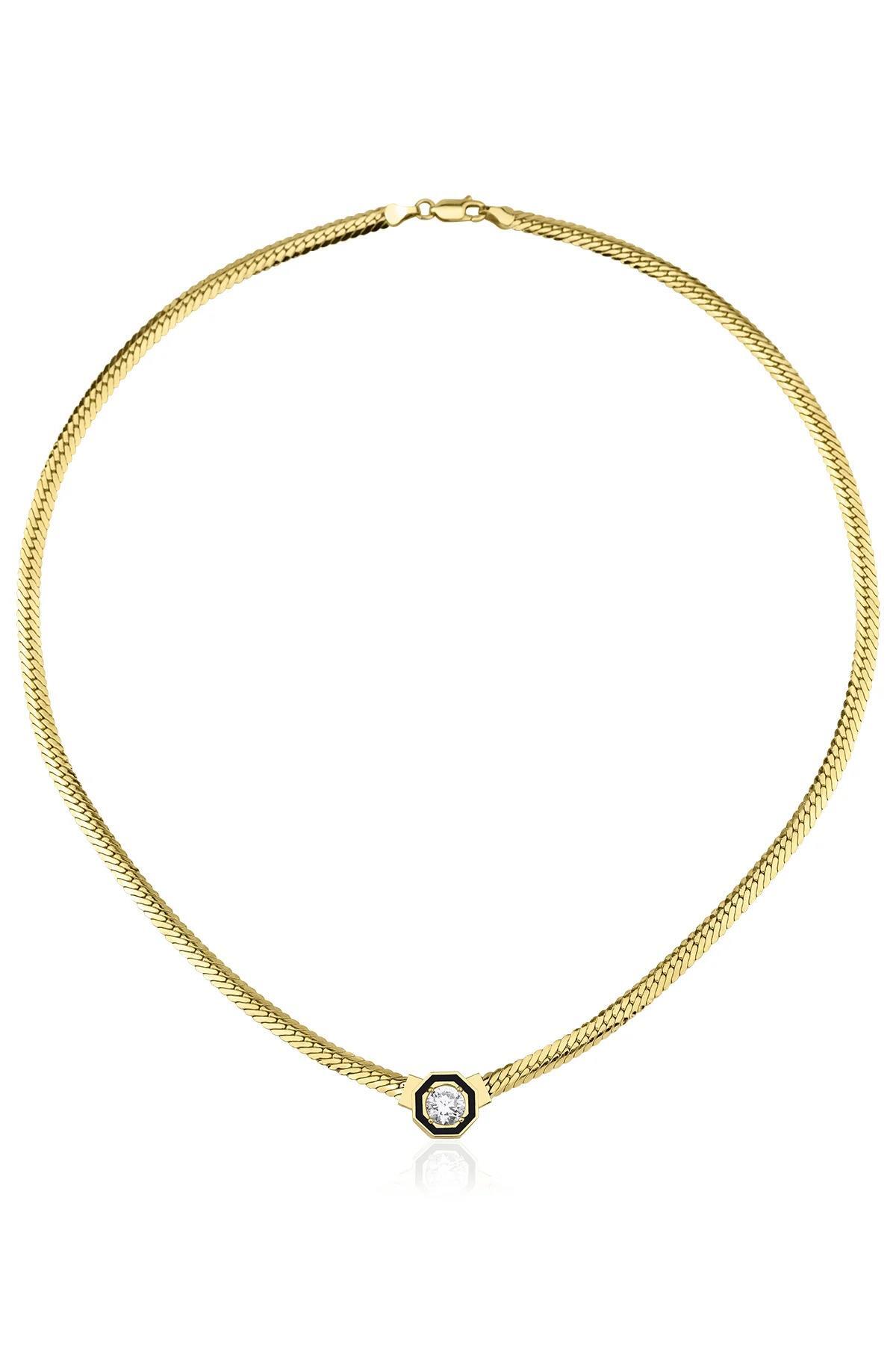 14 Ayar Altın Tektaş Detaylı İtalyan Kolye - Fiyonk Kuyumculuk