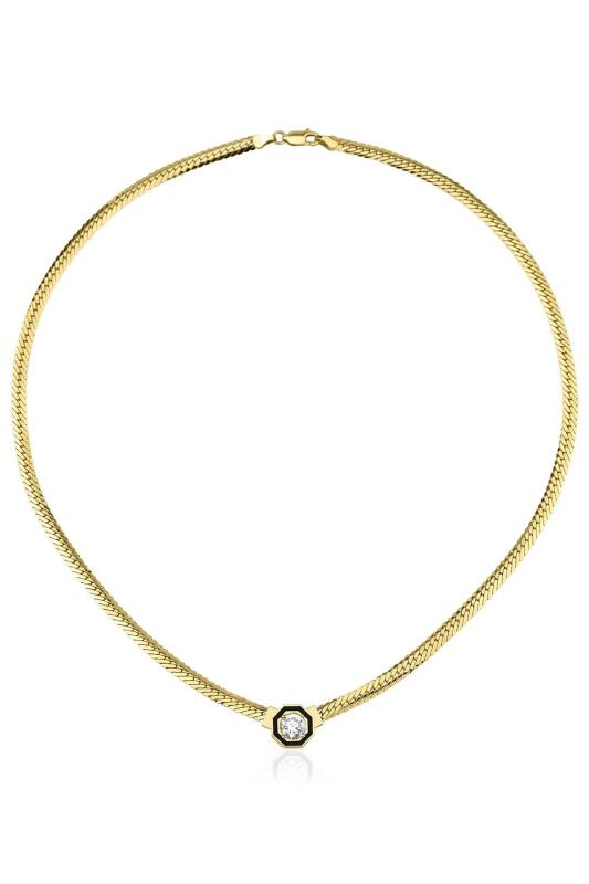 14 Ayar Altın Tektaş Detaylı İtalyan Kolye - Fiyonk Kuyumculuk