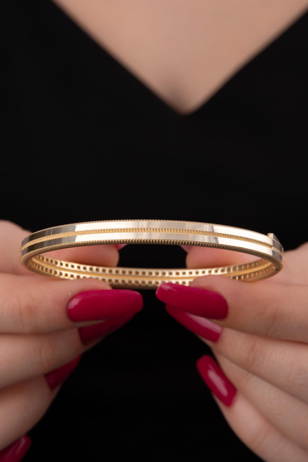 14 Ayar Altın Kalemli Ajda Bilezik Kelepçe - Fiyonk Kuyumculuk (1)