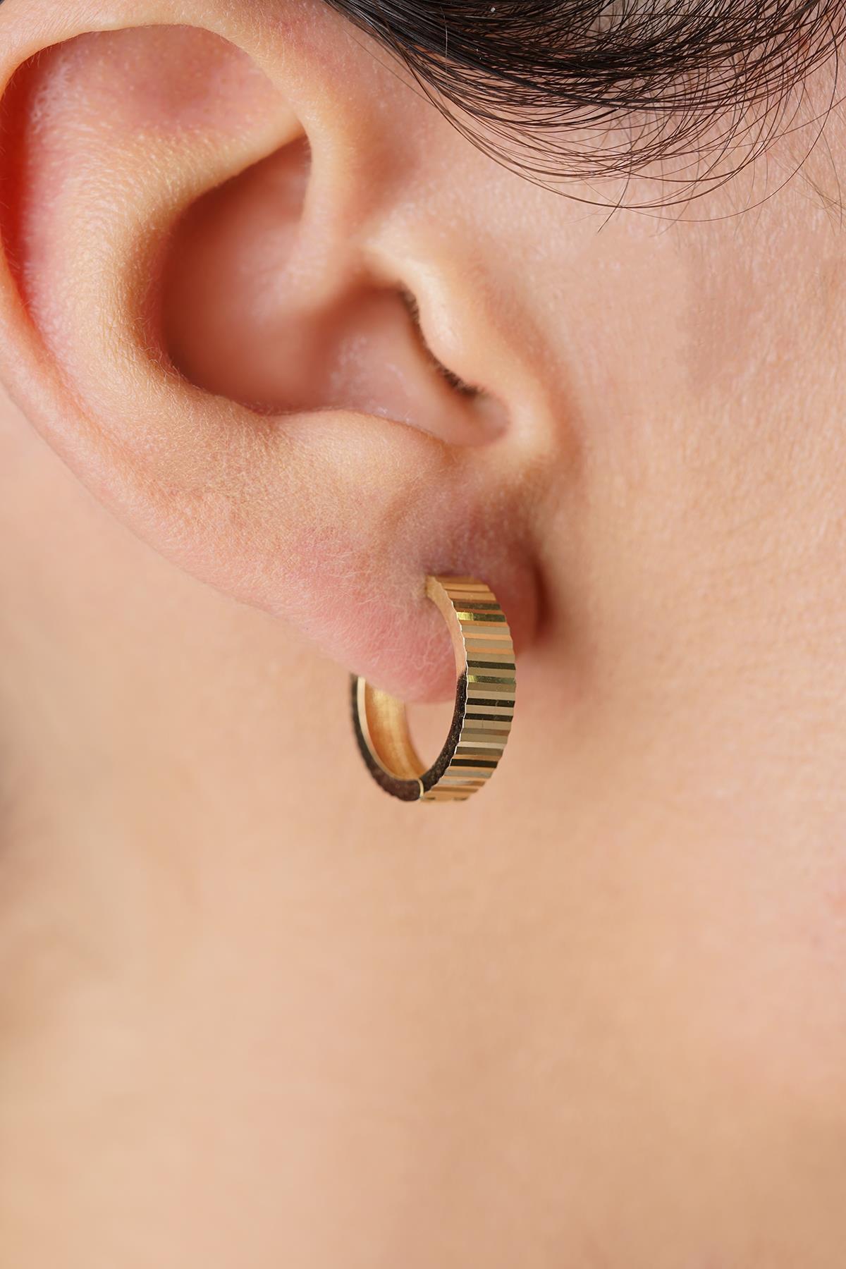 14 Ayar Altın Kalemli Halka Küpe - Fiyonk Kuyumculuk