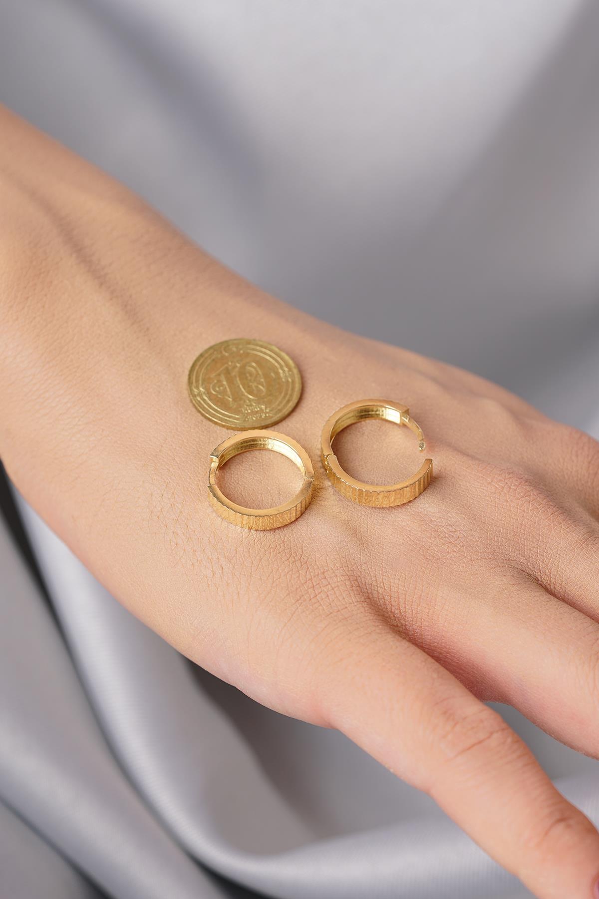 14 Ayar Altın Kalemli Midi Halka Küpe - Fiyonk Kuyumculuk (1)