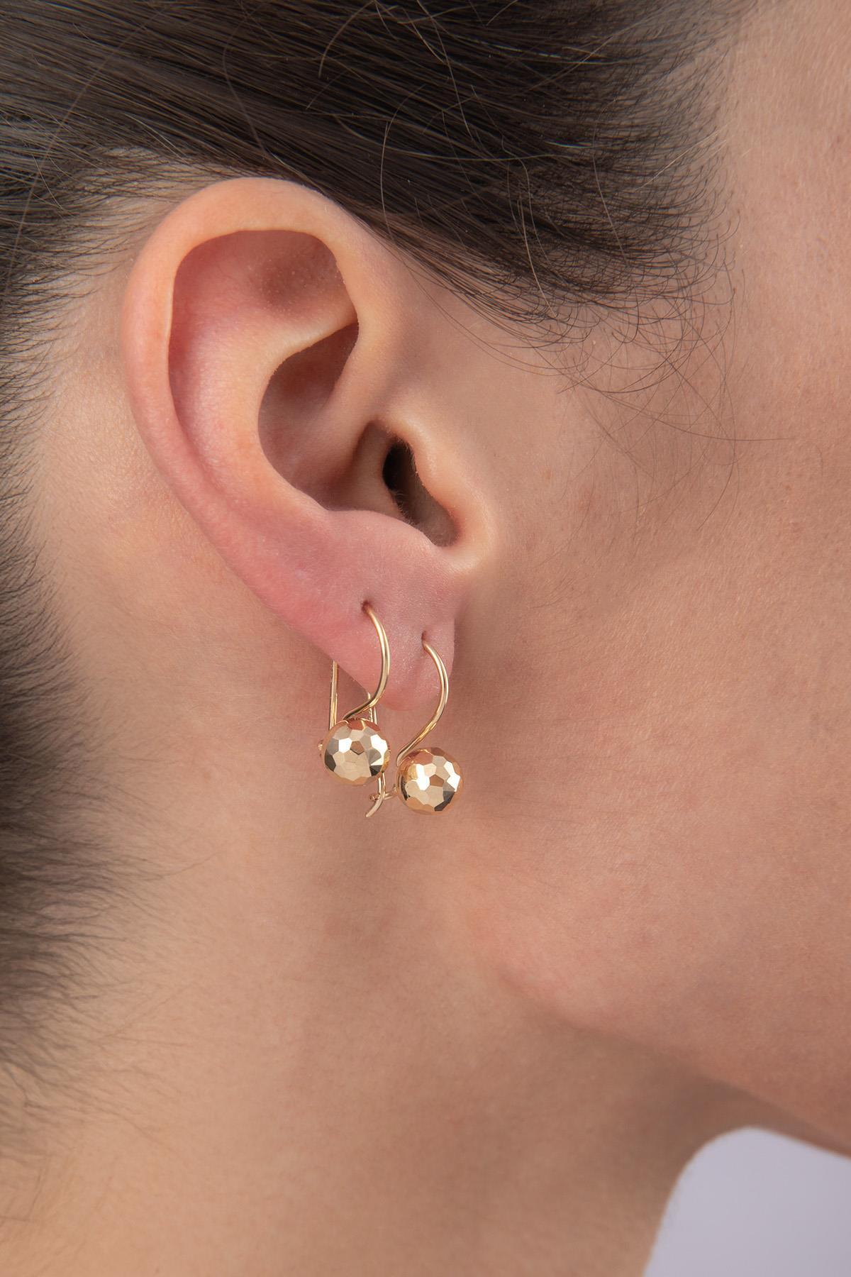 14 Ayar Altın Kalemli Mini Top Küpe - Fiyonk Kuyumculuk (1)