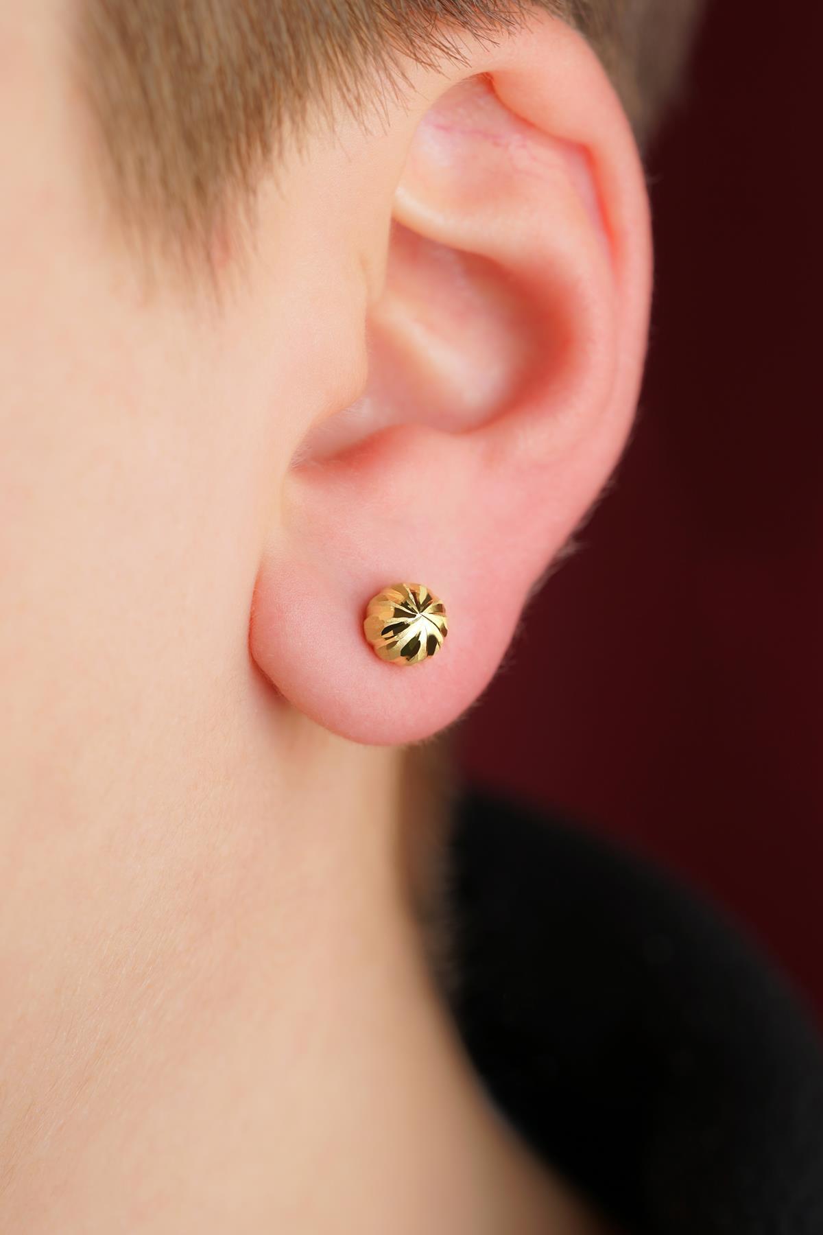 14 Ayar Altın Kalemli Top Küpe Erkek - Fiyonk Kuyumculuk (1)