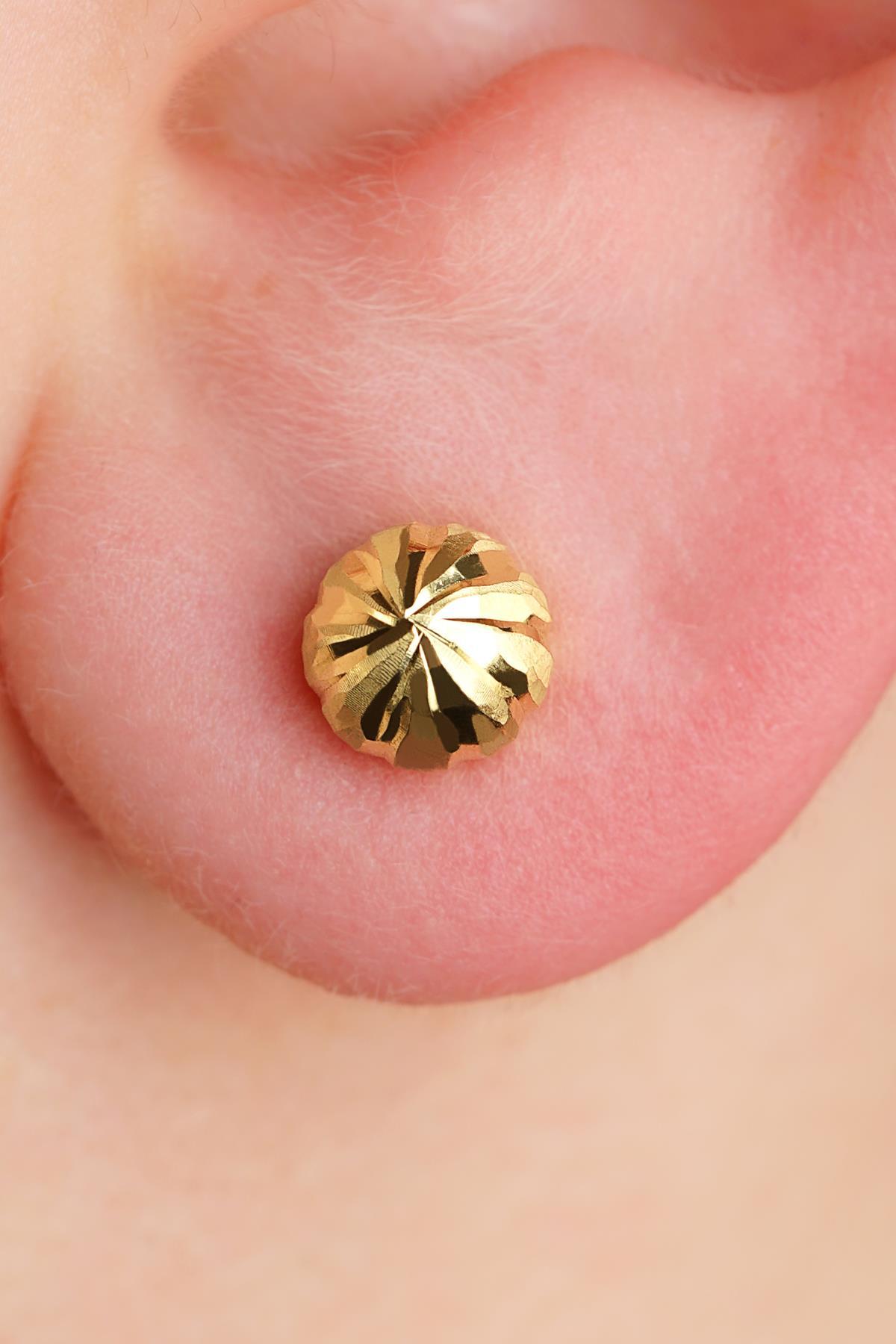 14 Ayar Altın Kalemli Top Küpe Erkek - Fiyonk Kuyumculuk (1)