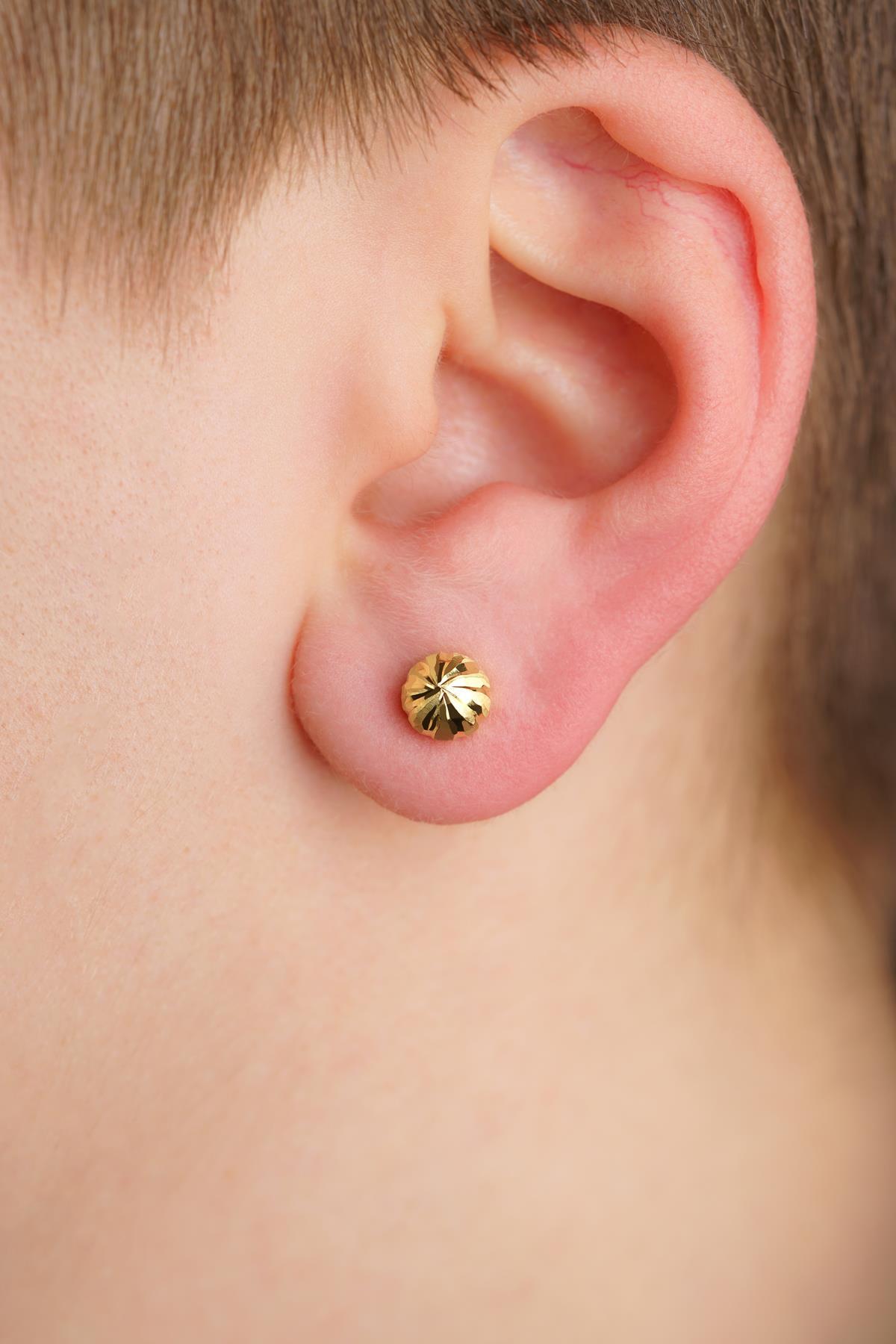 14 Ayar Altın Kalemli Top Küpe Erkek - Fiyonk Kuyumculuk (1)