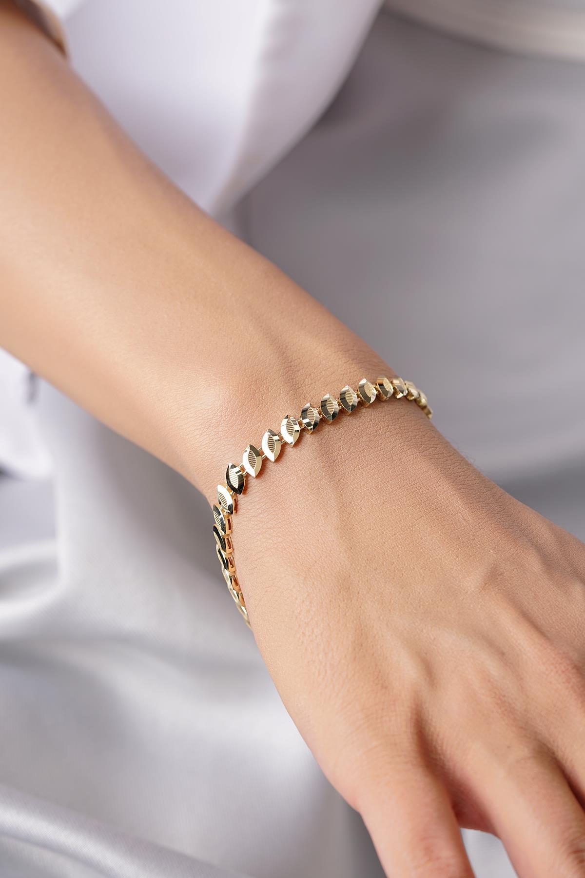 14 Ayar Altın Kalemli Yaprak Bileklik - Fiyonk Kuyumculuk (1)