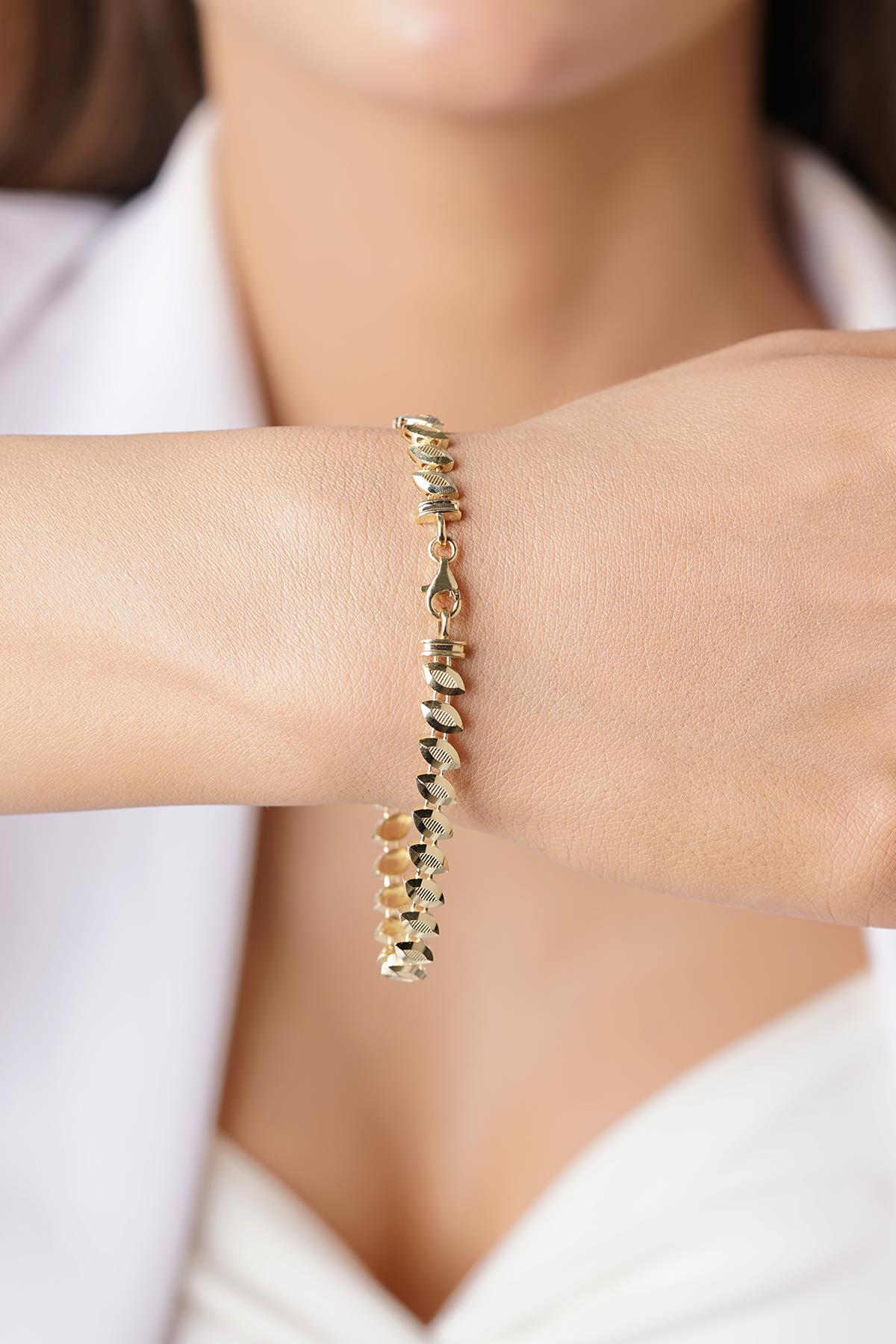 14 Ayar Altın Kalemli Yaprak Bileklik - Fiyonk Kuyumculuk (1)