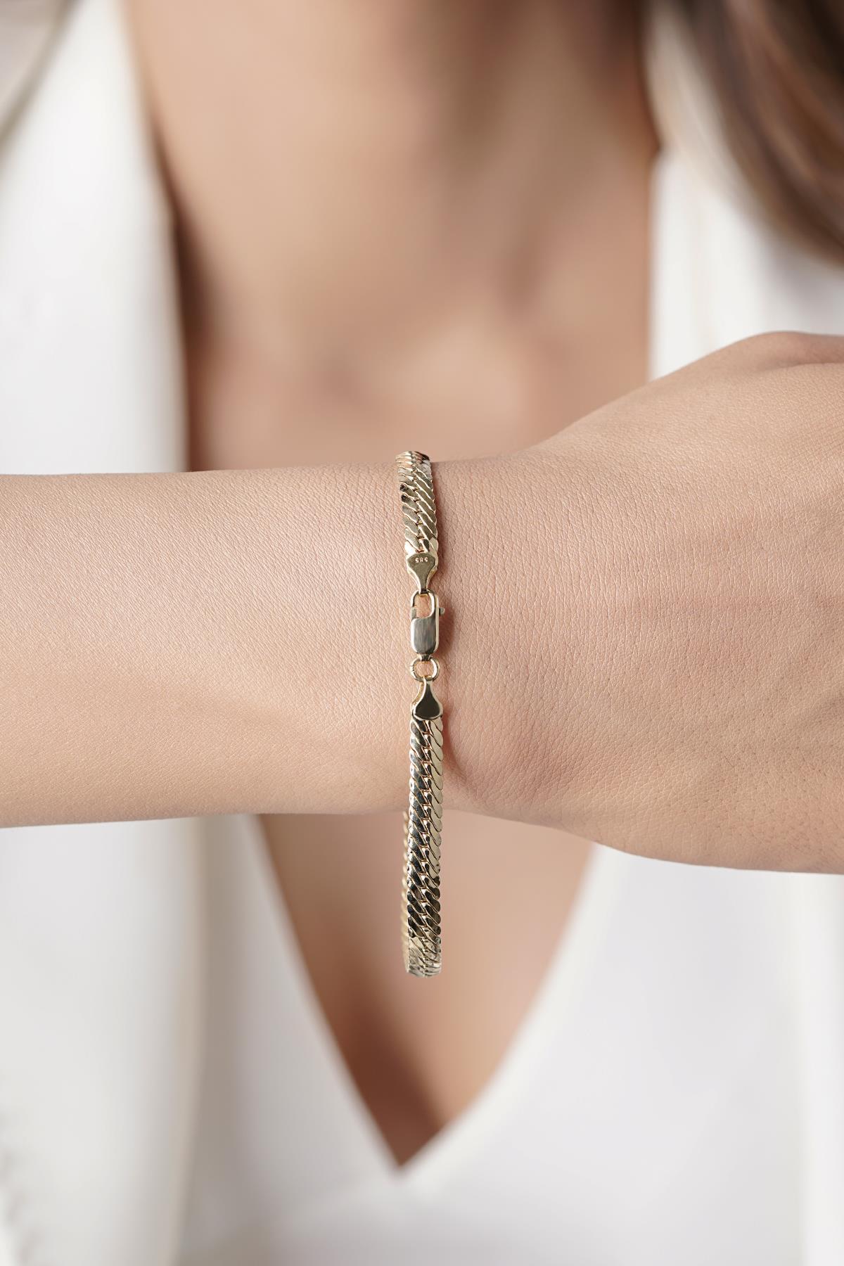 14 Ayar Altın Kalın Balıksırtı Bileklik - Fiyonk Kuyumculuk (1)