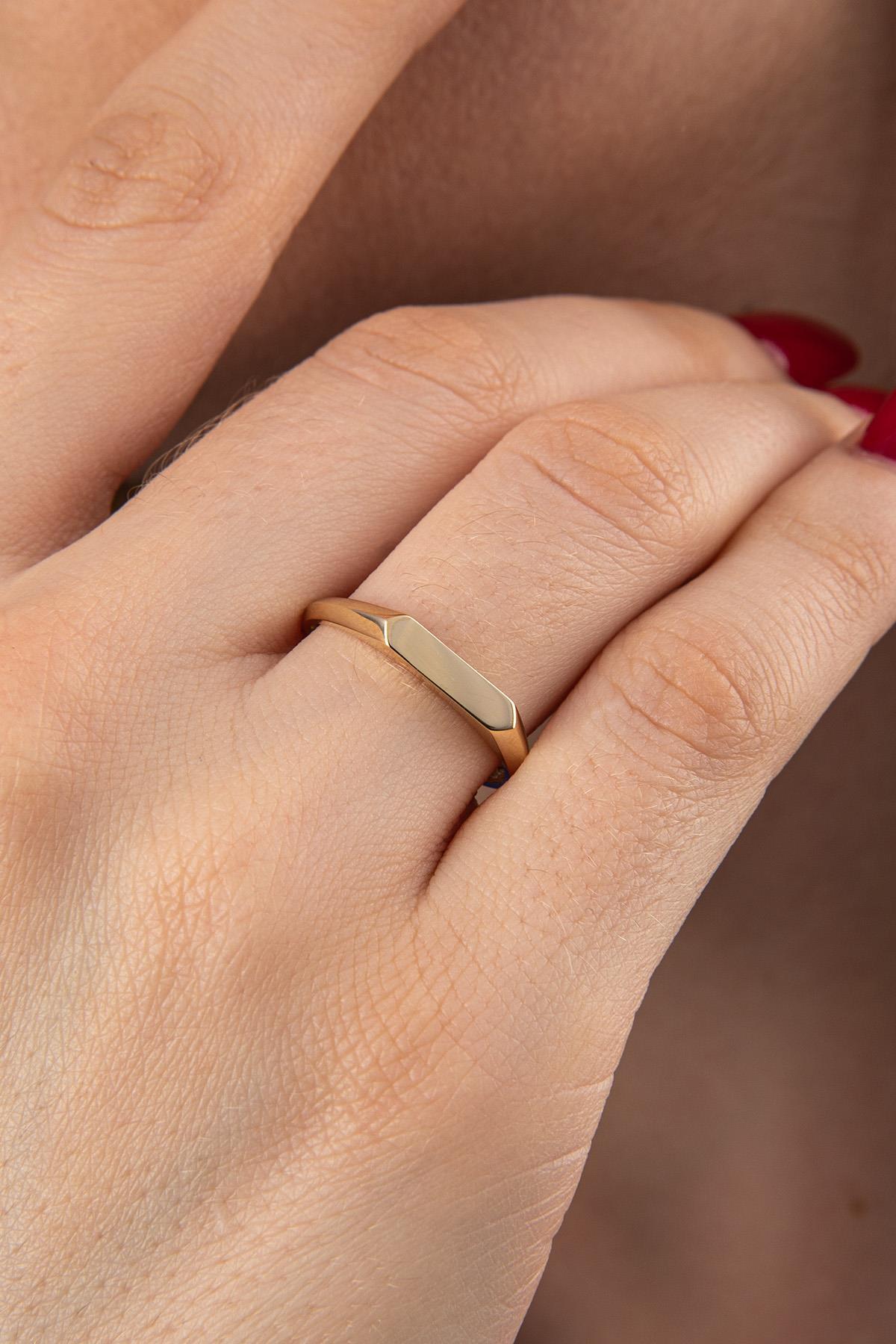 14 Ayar Altın Kalın Çizgi Yüzük - Fiyonk Kuyumculuk