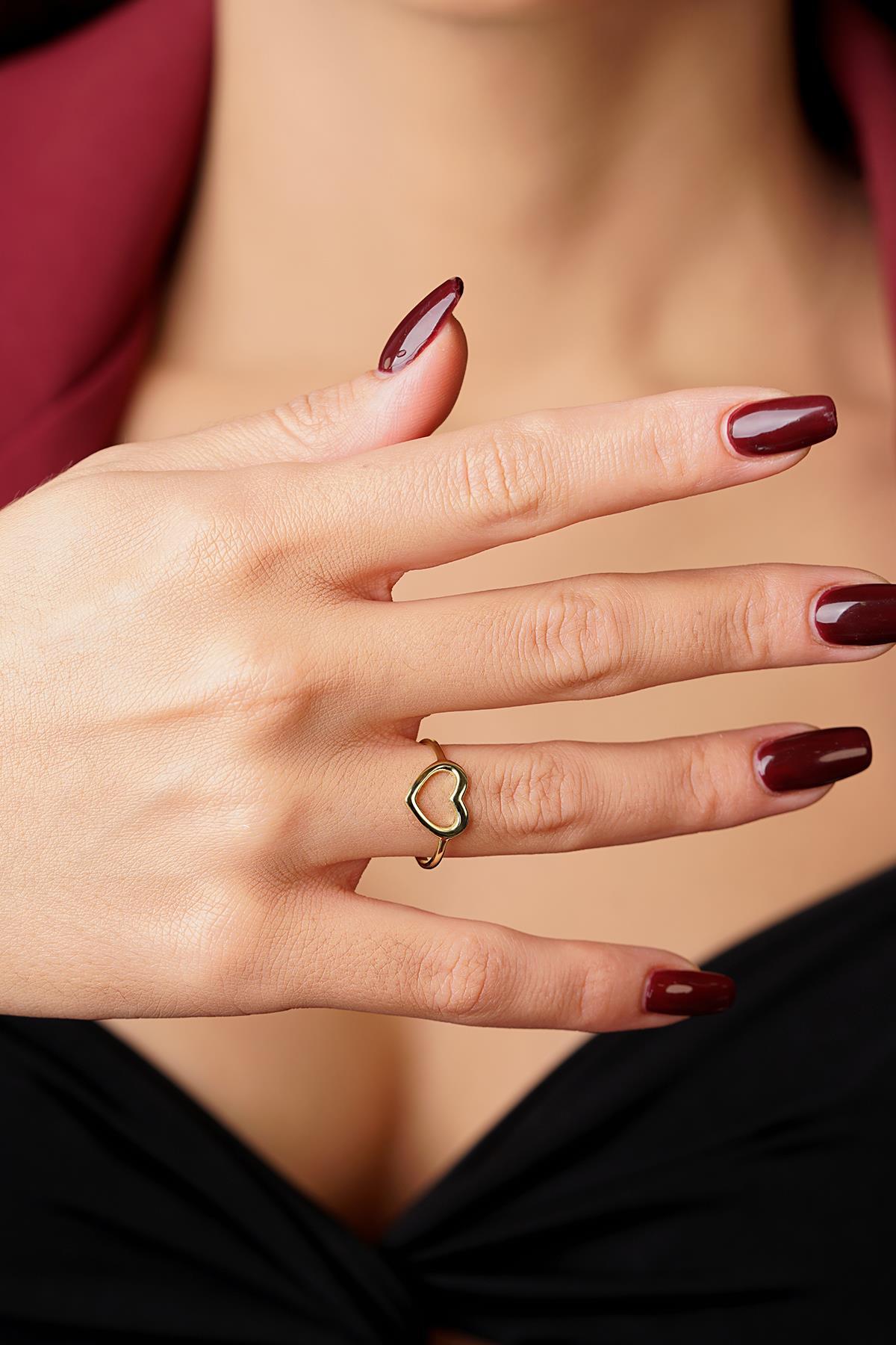 14 Ayar Altın Kalp Modeli Yüzük - Fiyonk Kuyumculuk