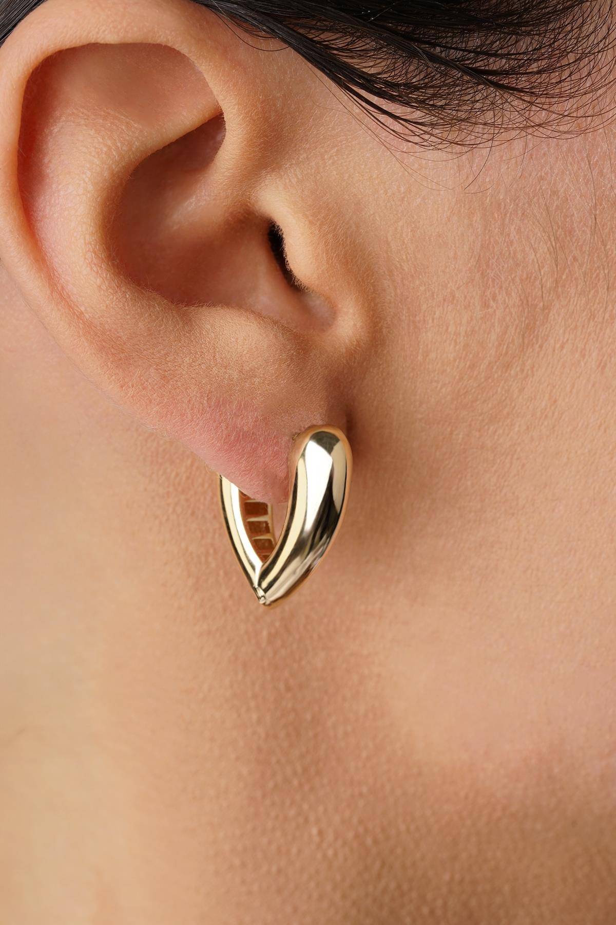 14 Ayar Altın Kalp Motifli Damla Küpe - Fiyonk Kuyumculuk