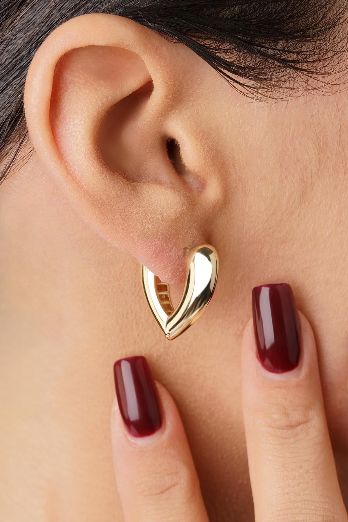 14 Ayar Altın Kalp Motifli Damla Küpe - Fiyonk Kuyumculuk (1)