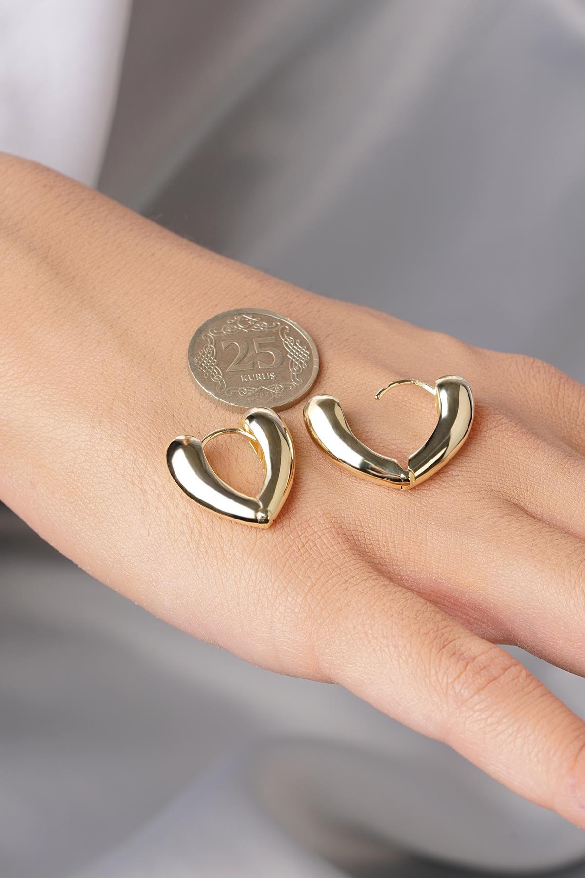 14 Ayar Altın Kalp Motifli Damla Küpe - Fiyonk Kuyumculuk (1)