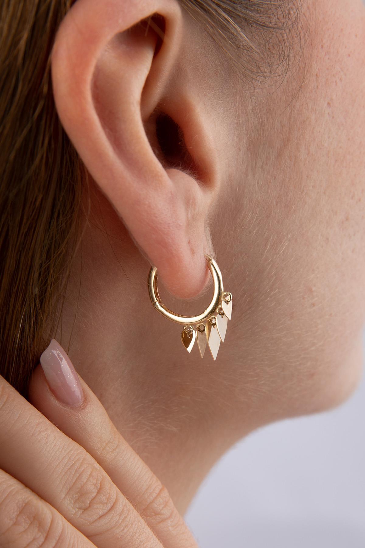 14 Ayar Altın Kalp Sıralı Halka Küpe - Fiyonk Kuyumculuk (1)