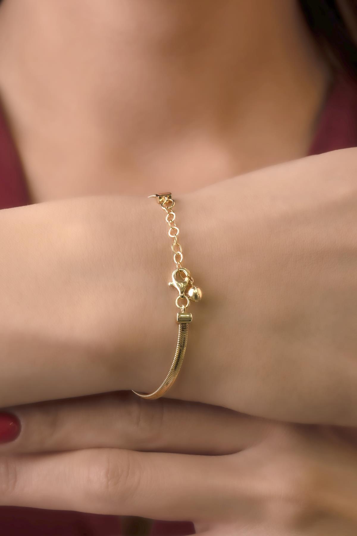 14 Ayar Altın Kalp ve Göz Detaylı İtalyan Balıksırtı Bileklik - Fiyonk Kuyumculuk (1)