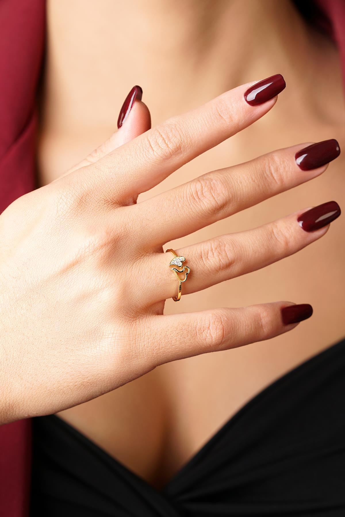 14 Ayar Altın Kalplerin Dansı Yüzük - Fiyonk Kuyumculuk