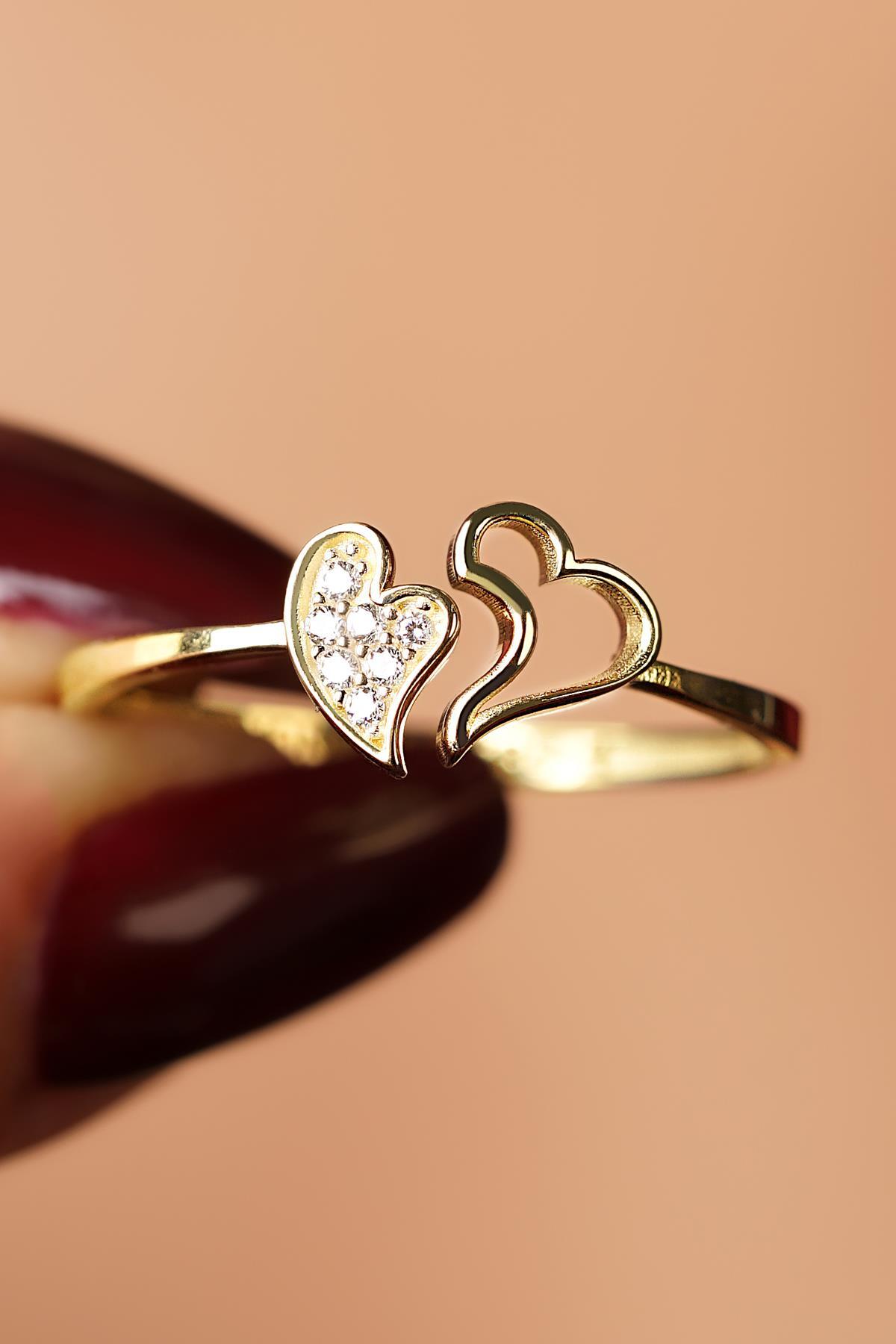 14 Ayar Altın Kalplerin Dansı Yüzük - Fiyonk Kuyumculuk (1)