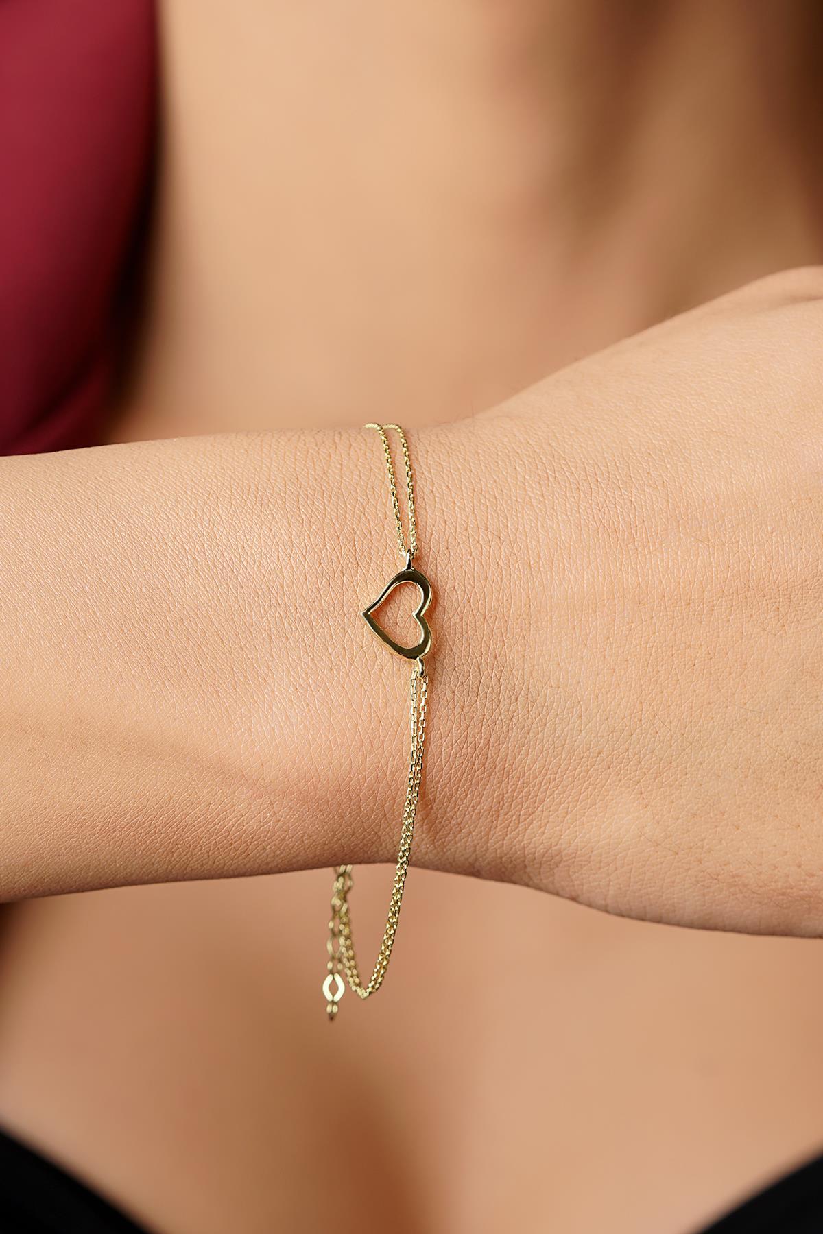 14 Ayar Altın Kalpli Aşk Bileklik - Fiyonk Kuyumculuk