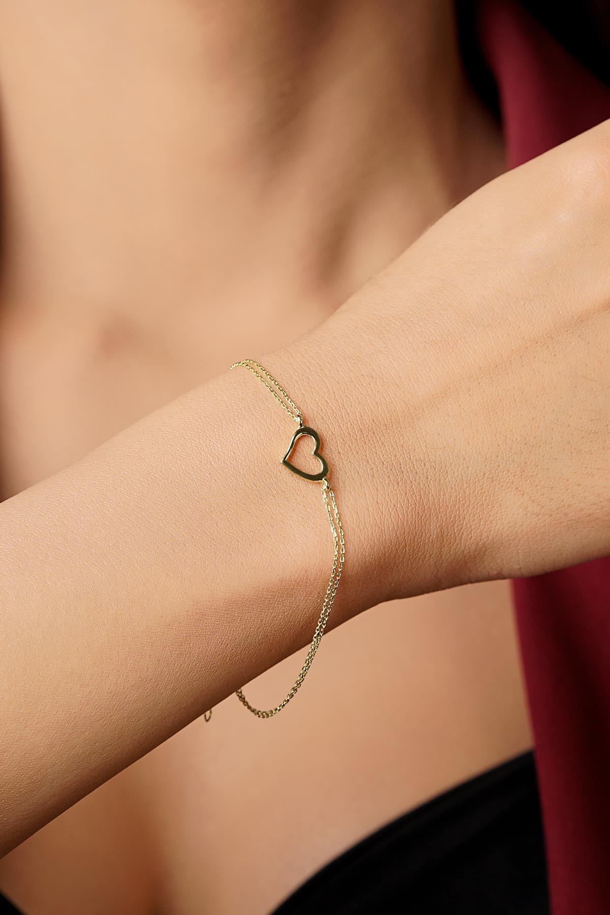 14 Ayar Altın Kalpli Aşk Bileklik - Fiyonk Kuyumculuk (1)