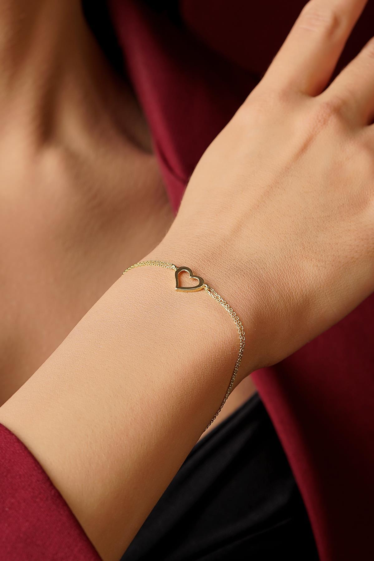 14 Ayar Altın Kalpli Aşk Bileklik - Fiyonk Kuyumculuk (1)