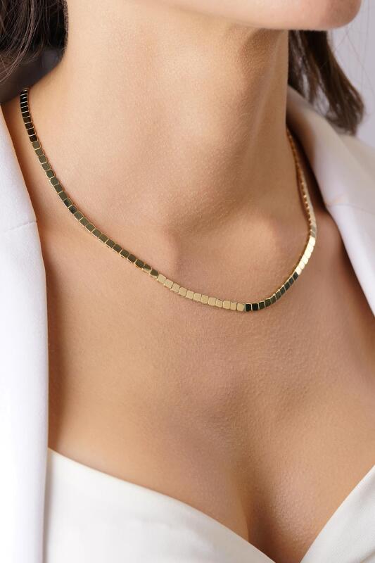 14 Ayar Altın Kare Dizisi Kolye - Fiyonk Kuyumculuk