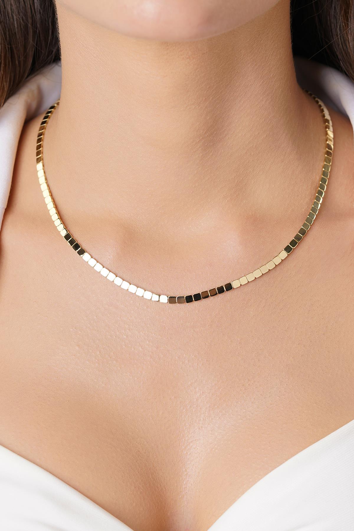 14 Ayar Altın Kare Dizisi Kolye - Fiyonk Kuyumculuk (1)