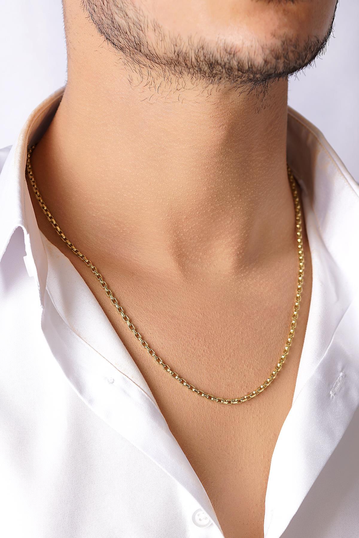 14 Ayar Altın Kare Doch Erkek Zincir Kolye - Fiyonk Kuyumculuk