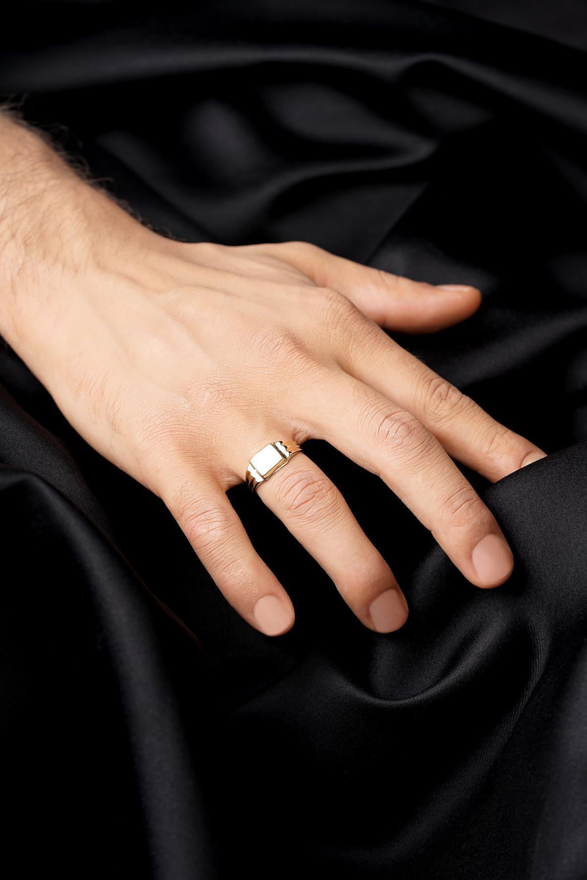 14 Ayar Altın Kare Şövalye Erkek Yüzük - Fiyonk Kuyumculuk (1)