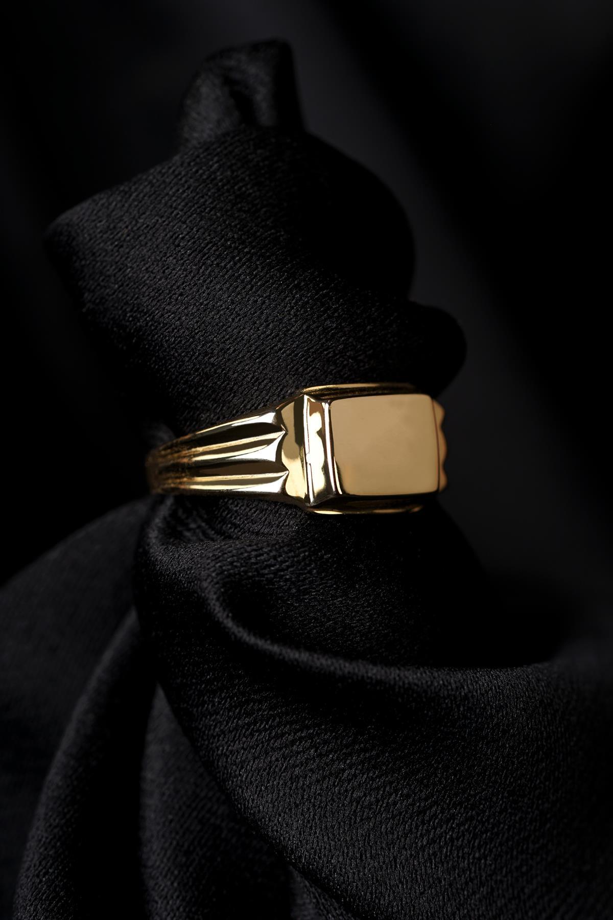 14 Ayar Altın Kare Şövalye Erkek Yüzük - Fiyonk Kuyumculuk (1)