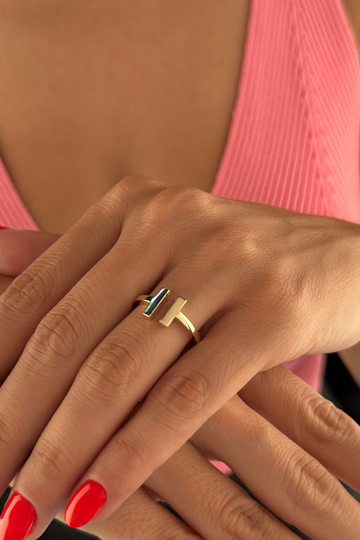 14 Ayar Altın Karşılıklı Şeritler Yüzük - Fiyonk Kuyumculuk