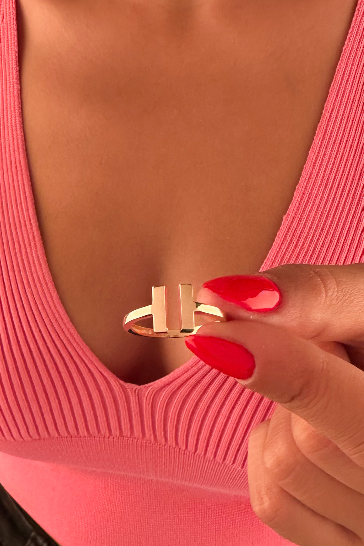 14 Ayar Altın Karşılıklı Şeritler Yüzük - Fiyonk Kuyumculuk (1)