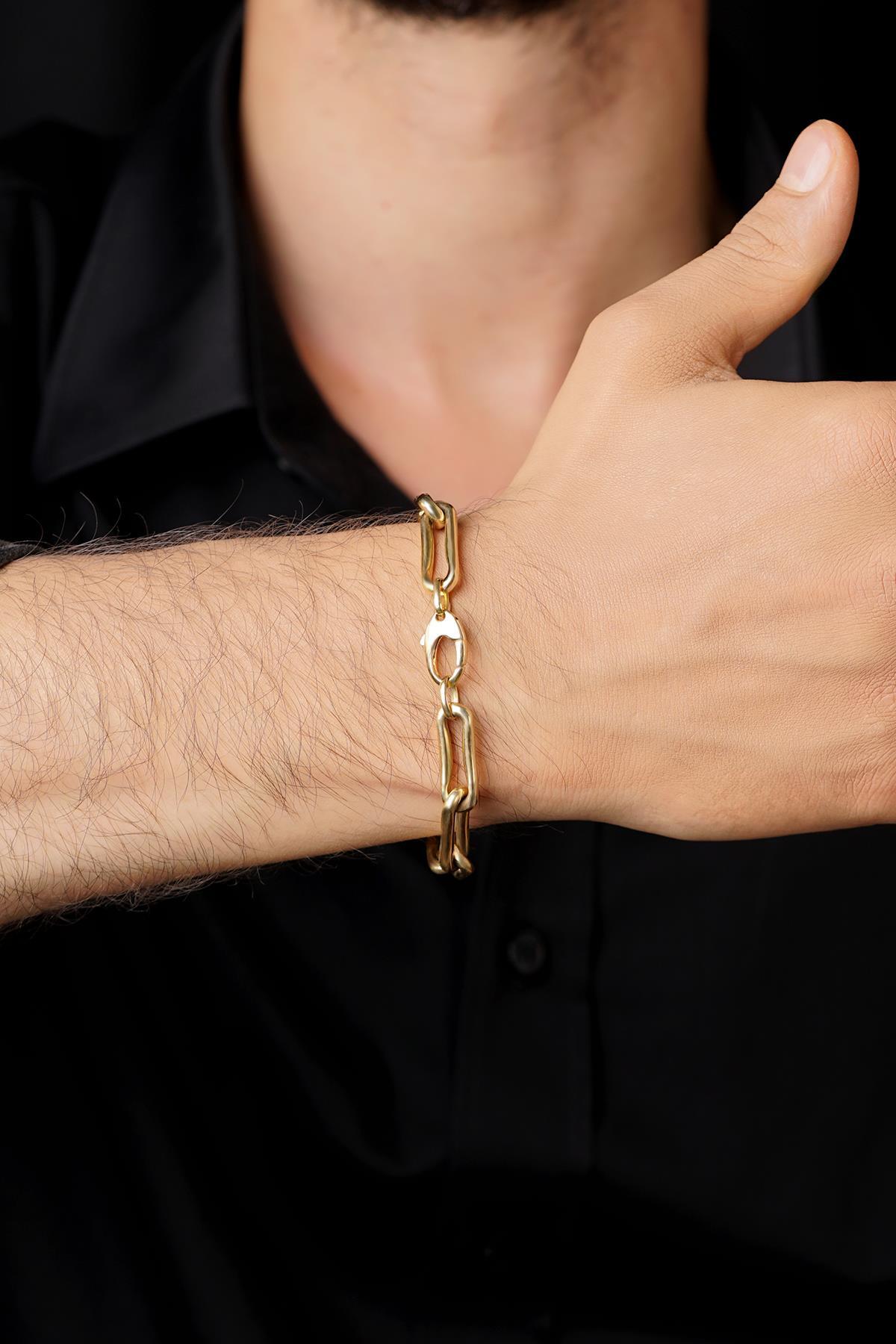 14 Ayar Altın Kemik Ataç Zincir Erkek Bileklik - Fiyonk Kuyumculuk (1)