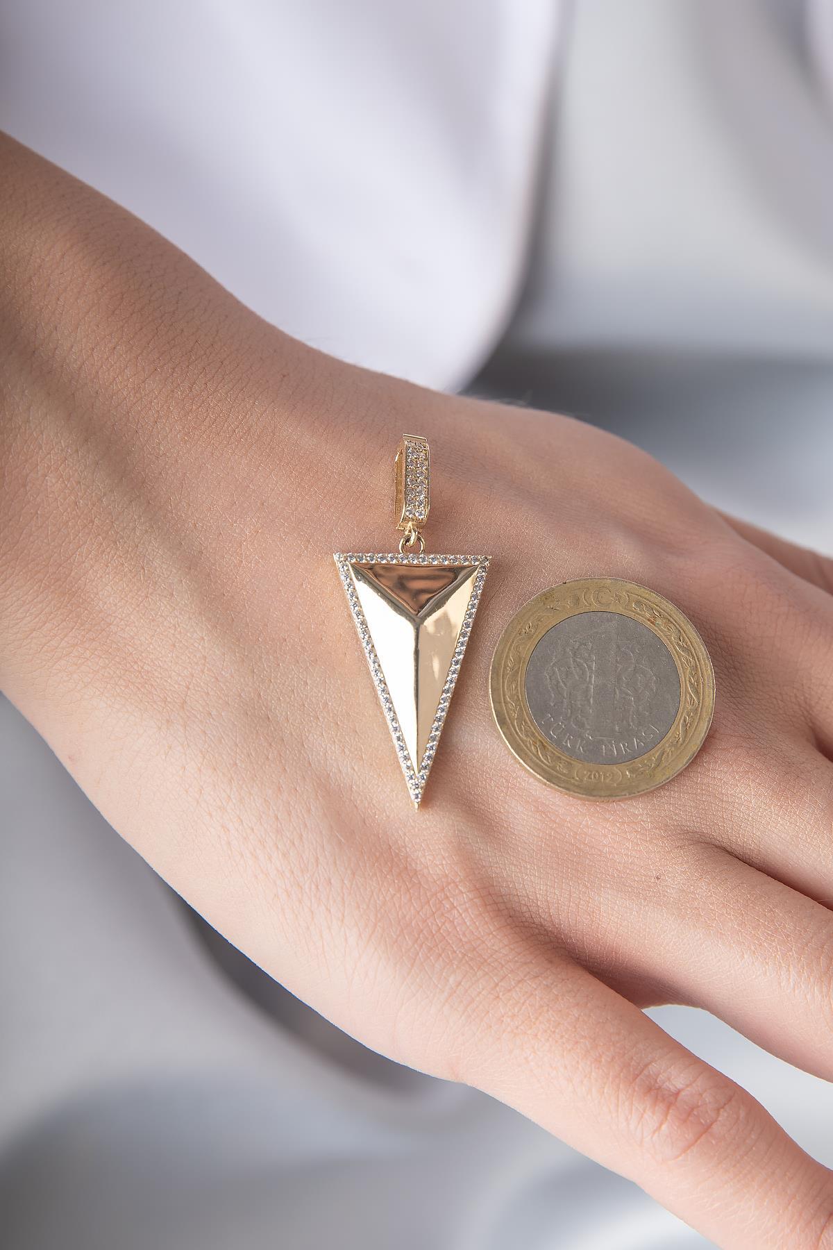 14 Ayar Altın Kenar Taşlı Üçgen Kolye Ucu - Fiyonk Kuyumculuk (1)
