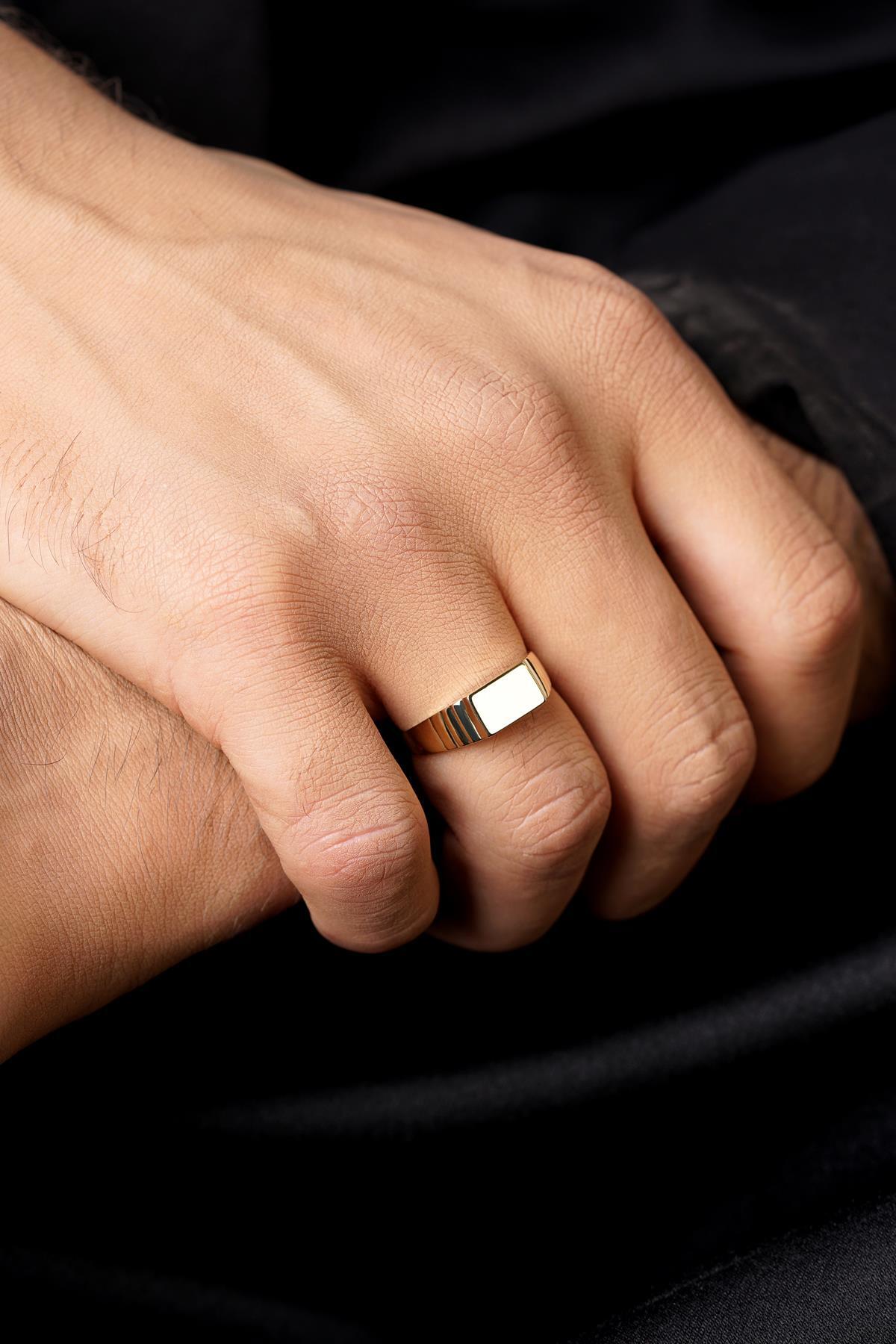 14 Ayar Altın Köşeli Şövalye Erkek Yüzük - Fiyonk Kuyumculuk