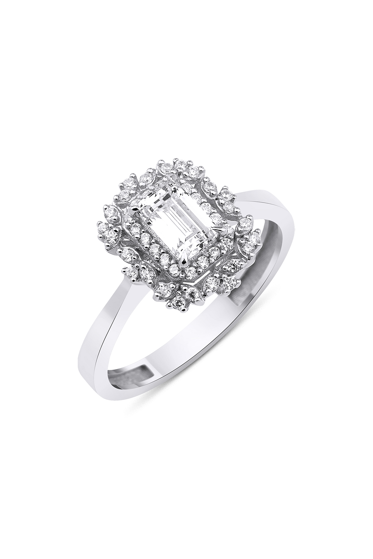 14 Ayar Altın Kraliçe Baget Yüzük Beyaz - Fiyonk Kuyumculuk