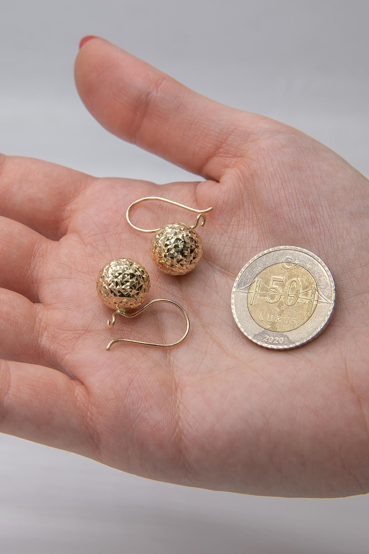 14 Ayar Altın Kristal Büyük Top Küpe - Fiyonk Kuyumculuk (1)