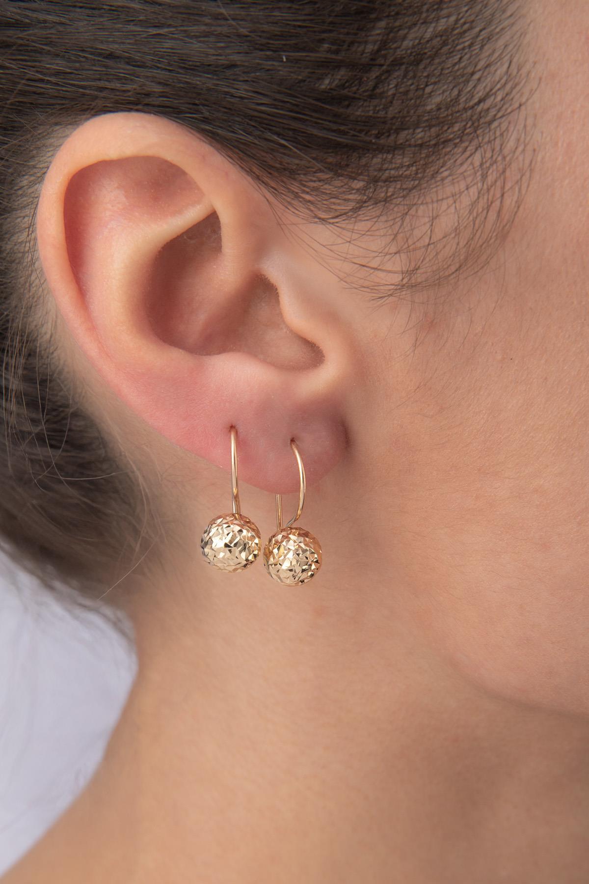 14 Ayar Altın Kristal Midi Top Küpe - Fiyonk Kuyumculuk