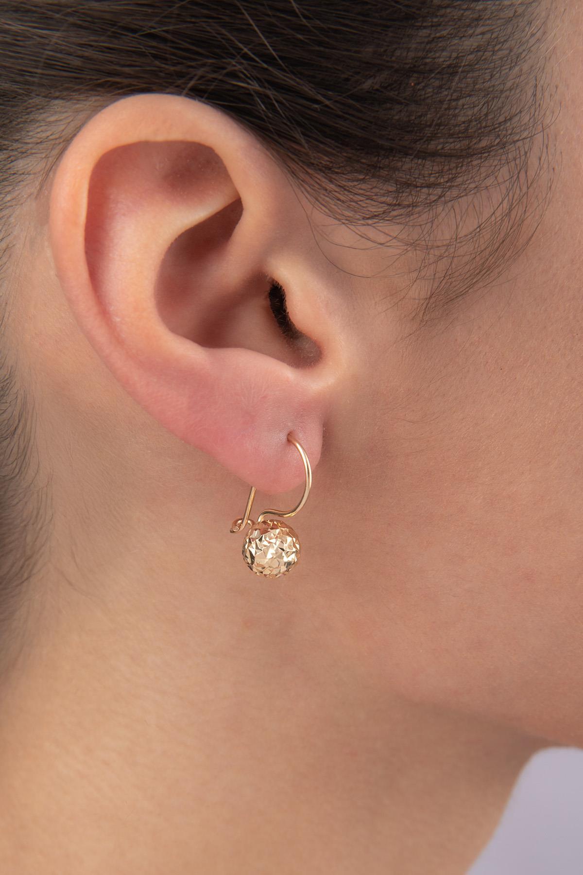 14 Ayar Altın Kristal Midi Top Küpe - Fiyonk Kuyumculuk (1)